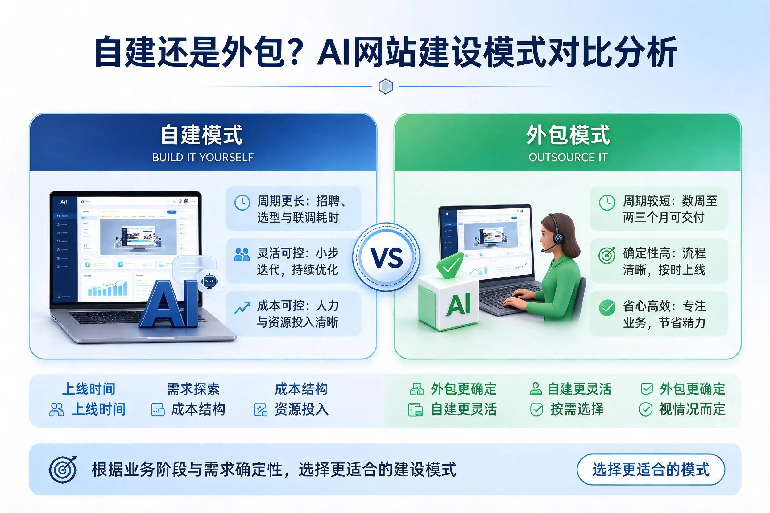 自建还是外包?汕尾AI网站建设模式对比分析
